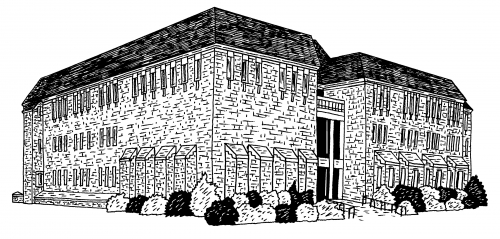 Pen and ink drawing of McCabe library.